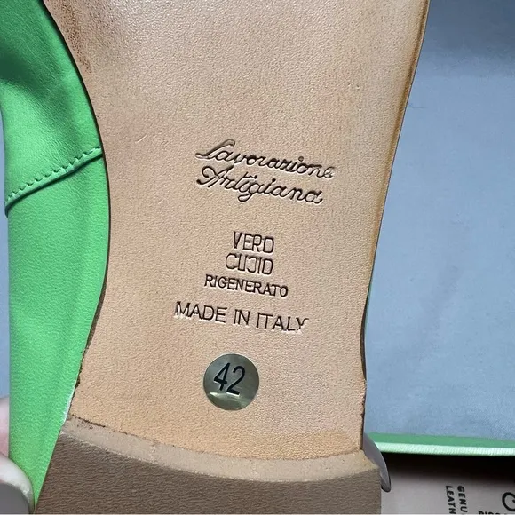 Ricardo Boccia Lime Green Vibrant Leather Pointed-Toe Flats Bow Italian 42