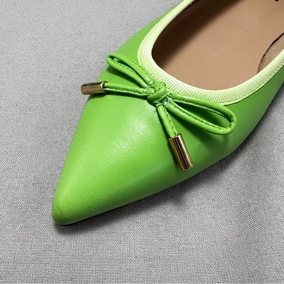 Ricardo Boccia Lime Green Vibrant Leather Pointed-Toe Flats Bow Italian 42