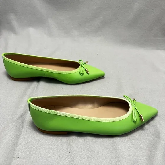 Ricardo Boccia Lime Green Vibrant Leather Pointed-Toe Flats Bow Italian 42