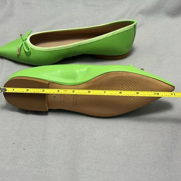 Ricardo Boccia Lime Green Vibrant Leather Pointed-Toe Flats Bow Italian 42