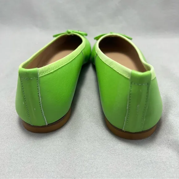Ricardo Boccia Lime Green Vibrant Leather Pointed-Toe Flats Bow Italian 42