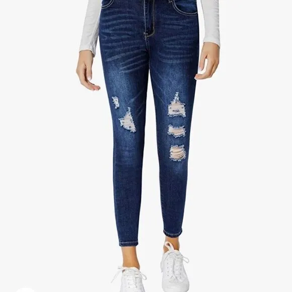 Ripped Skinny Jeans High Waist Distressed Stretchy