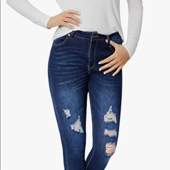 Ripped Skinny Jeans High Waist Distressed Stretchy