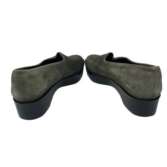 Robert Clergerie Green suede leather low platform modern loafers 6B BoxB