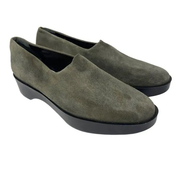 Robert Clergerie Green suede leather low platform modern loafers 6B BoxB