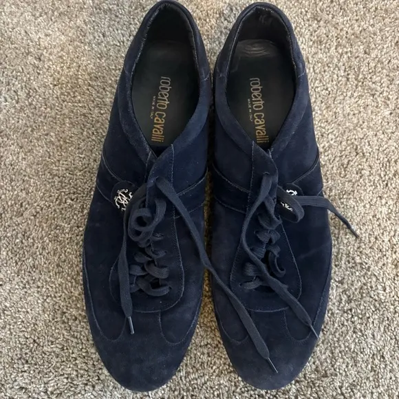 Roberto Cavalli Suede Navy Blue Casual Sneakers Size EU 43 US 9