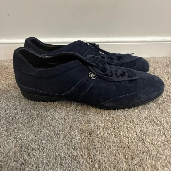 Roberto Cavalli Suede Navy Blue Casual Sneakers Size EU 43 US 9