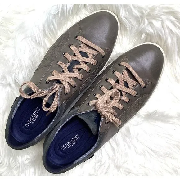Rockport City Lites Olive Green Leather Suede Sneaker Loafers Lace Up 13 W NWOT