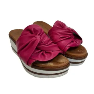 Ron White Priccila Twisted Leather Wedge Slide Sandals Water Resistant Fuchsia 6