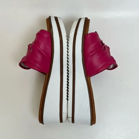 Ron White Priccila Twisted Leather Wedge Slide Sandals Water Resistant Fuchsia 6