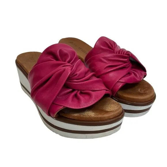 Ron White Priccila Twisted Leather Wedge Slide Sandals Water Resistant Fuchsia 6