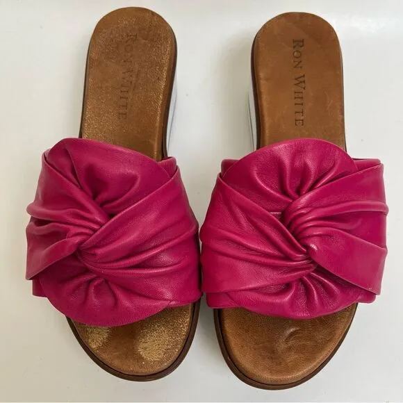 Ron White Priccila Twisted Leather Wedge Slide Sandals Water Resistant Fuchsia 6