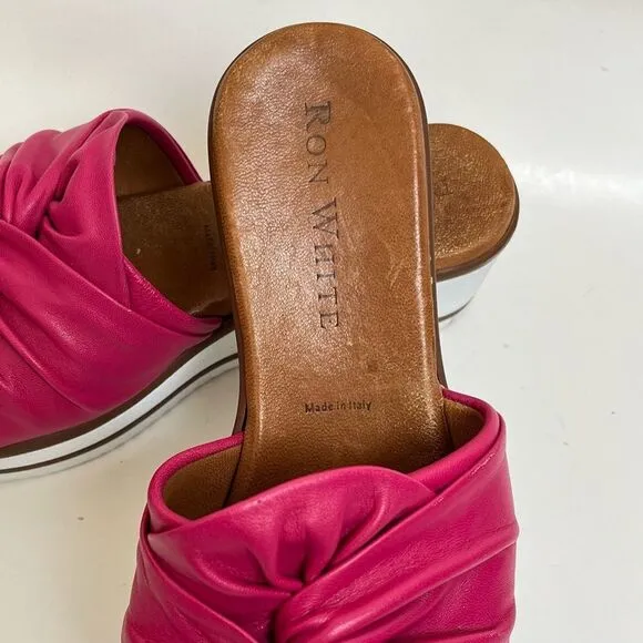 Ron White Priccila Twisted Leather Wedge Slide Sandals Water Resistant Fuchsia 6