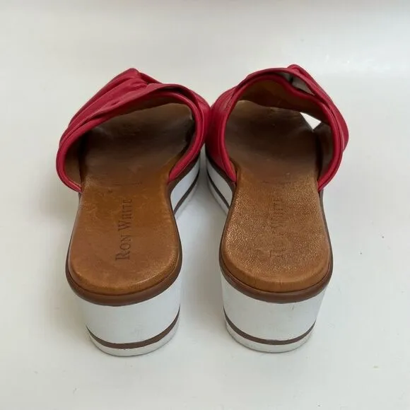 Ron White Priccila Twisted Leather Wedge Slide Sandals Water Resistant Fuchsia 6