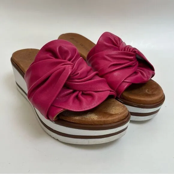 Ron White Priccila Twisted Leather Wedge Slide Sandals Water Resistant Fuchsia 6