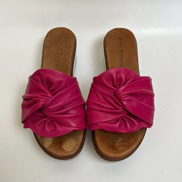 Ron White Priccila Twisted Leather Wedge Slide Sandals Water Resistant Fuchsia 6