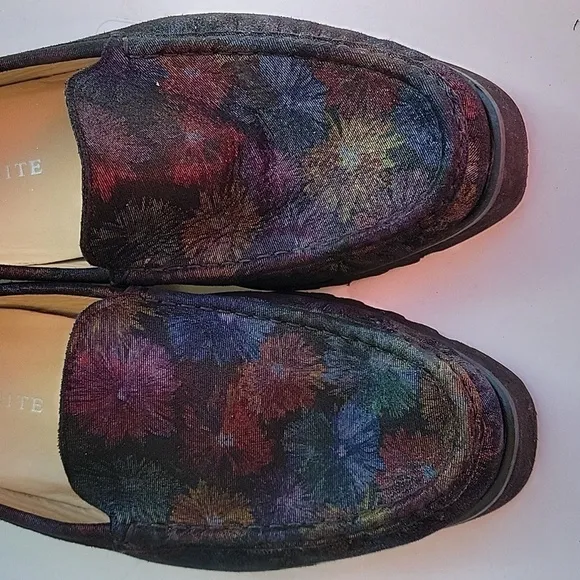 Ron White Rita Black Floral Metallic Floral Printed Cashmere Suede Loafers sz.42