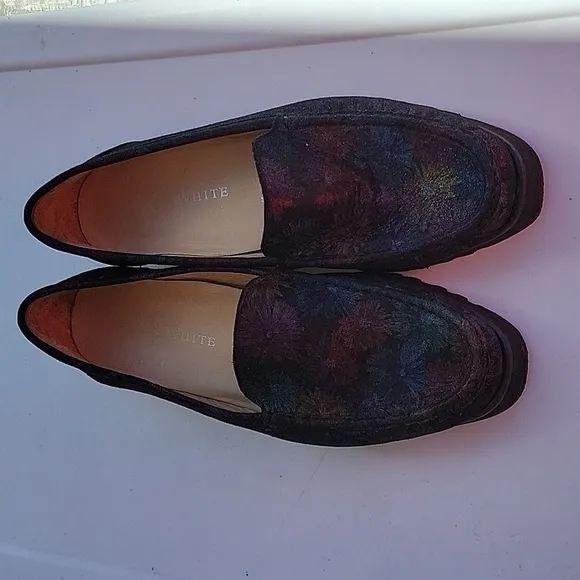 Ron White Rita Black Floral Metallic Floral Printed Cashmere Suede Loafers sz.42