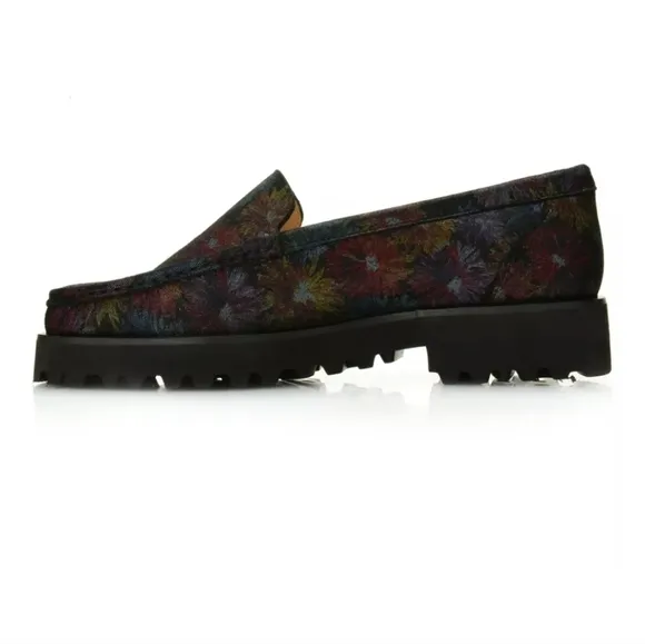 Ron White Rita Black Floral Metallic Floral Printed Cashmere Suede Loafers sz.42