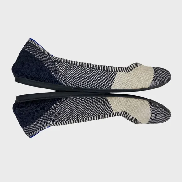 Rothy's Black and Cream Check Cap Toe Flats Size 9