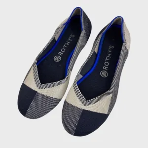 Rothy's Black and Cream Check Cap Toe Flats Size 9