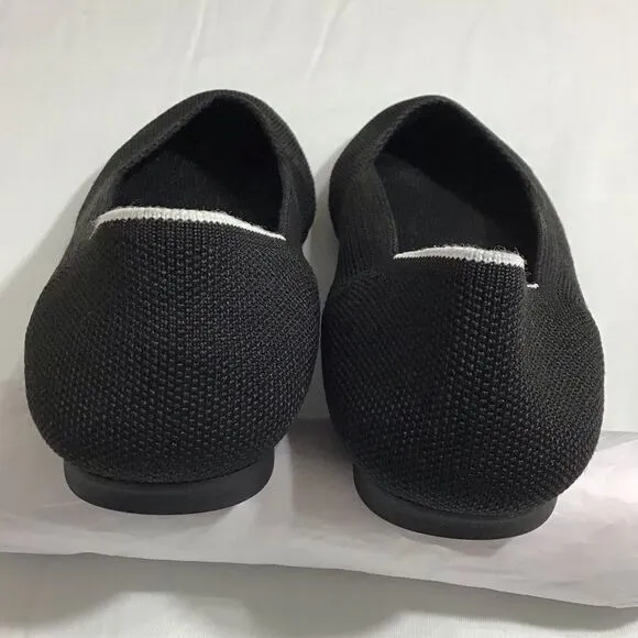 Rothy’s Black Round Toe Ballet Flats White Halo Slip-On Retired Good Condition