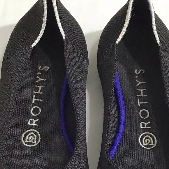 Rothy’s Black Round Toe Ballet Flats White Halo Slip-On Retired Good Condition