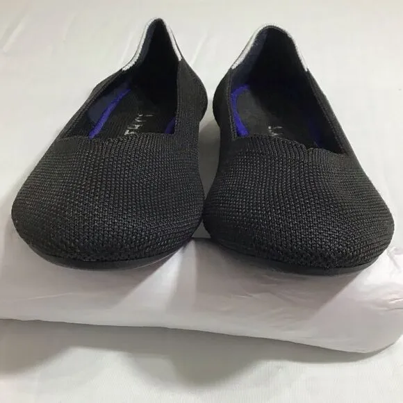 Rothy’s Black Round Toe Ballet Flats White Halo Slip-On Retired Good Condition