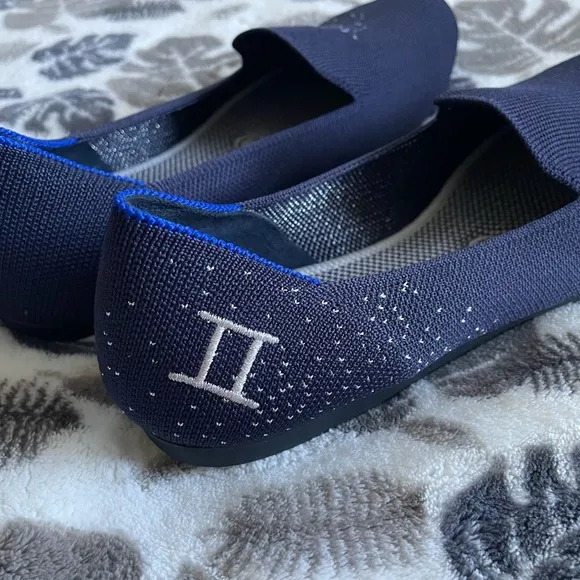 Rothy’s Gemini Loafers‎ Navy Blue Silver Sparkles Limited Edition Zodiac Flats