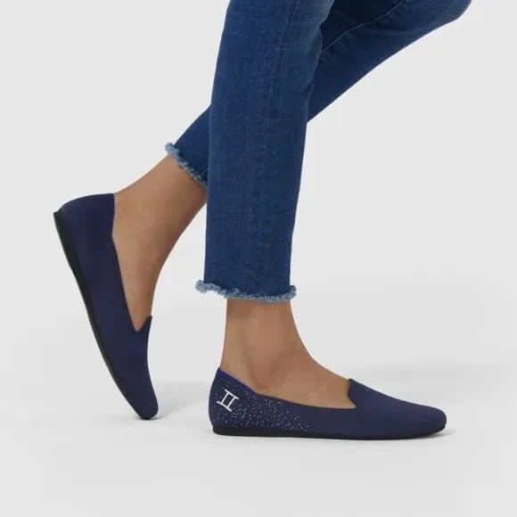 Rothy’s Gemini Loafers‎ Navy Blue Silver Sparkles Limited Edition Zodiac Flats