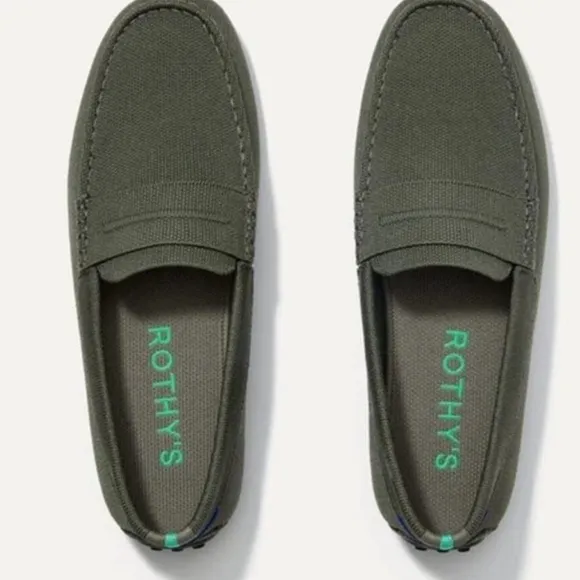 Rothy's Green Loafers with Moccasin Stitching