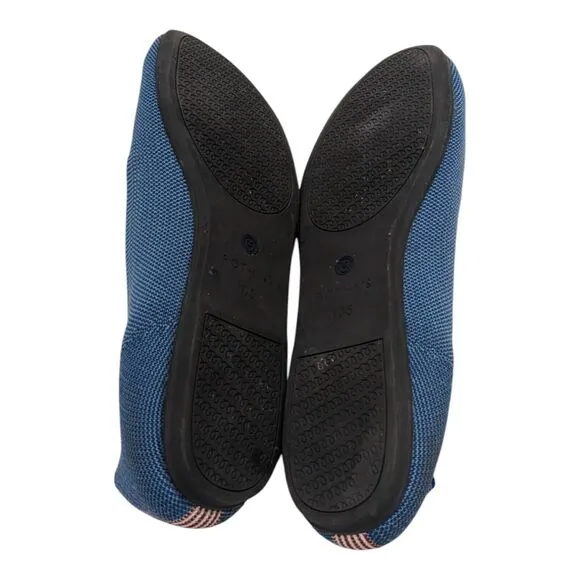 Rothy's Round Toe Flat Indigo Mini Stripe Retired Size 10.5 Comfort Shoes
