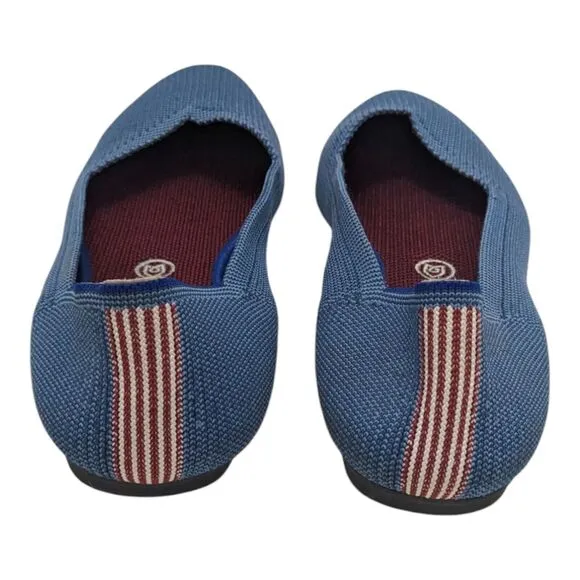 Rothy's Round Toe Flat Indigo Mini Stripe Retired Size 10.5 Comfort Shoes