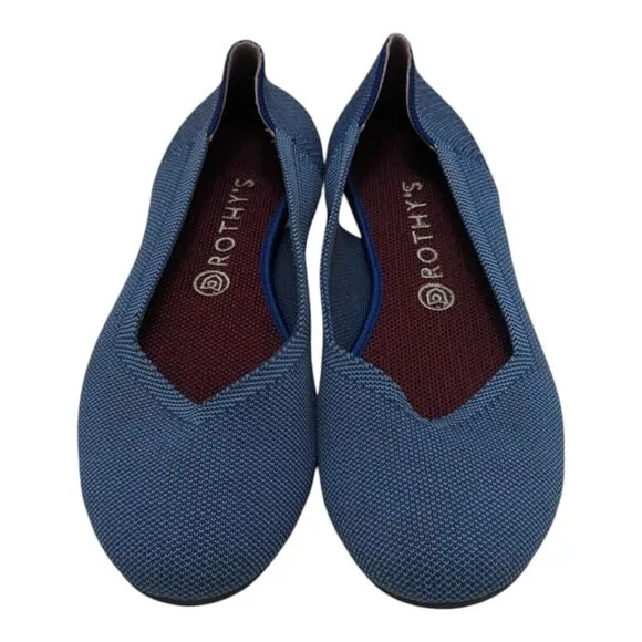 Rothy's Round Toe Flat Indigo Mini Stripe Retired Size 10.5 Comfort Shoes