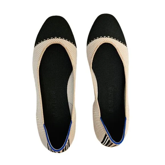 Rothy's Square Toe Tuxedo Knit Woven Ballet Flats $129 Size 8