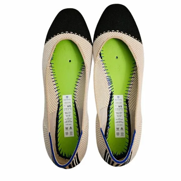 Rothy's Square Toe Tuxedo Knit Woven Ballet Flats $129 Size 8