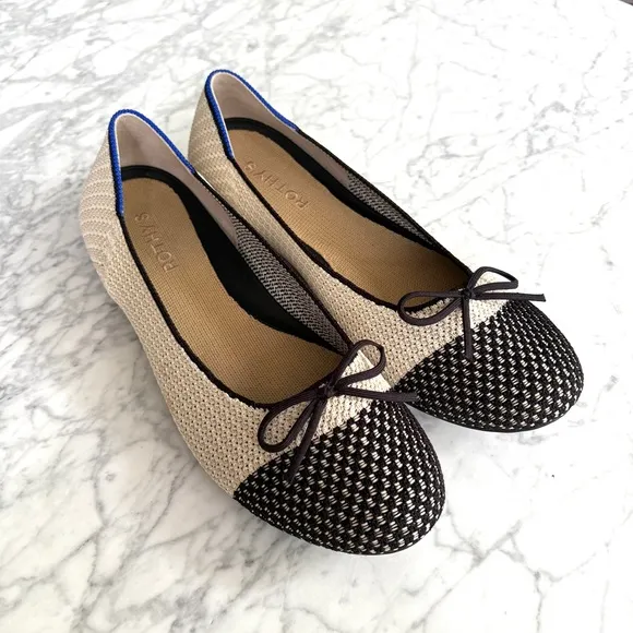 Rothy’s The Ballet Flat Bow In Coco With In Love Insole Comfort Classic Size 9.5