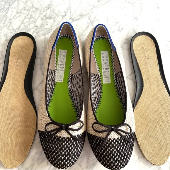 Rothy’s The Ballet Flat Bow In Coco With In Love Insole Comfort Classic Size 9.5