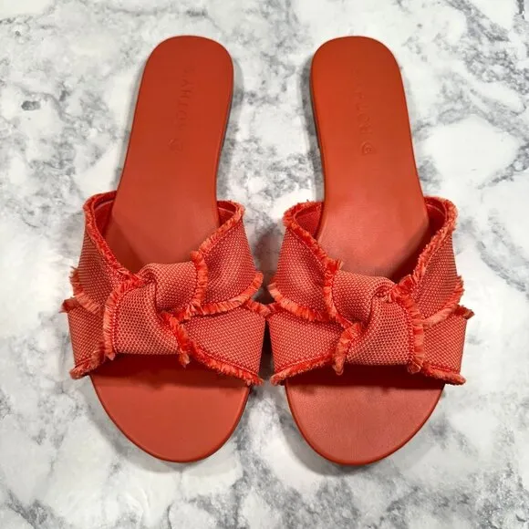 Rothy's The Knot Sandal Coral Cantaloupe Fringe Vegan Knit Slide Sandals