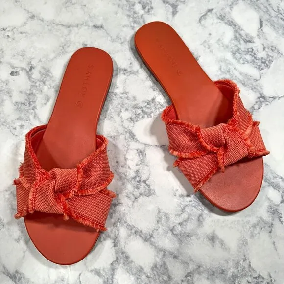 Rothy's The Knot Sandal Coral Cantaloupe Fringe Vegan Knit Slide Sandals