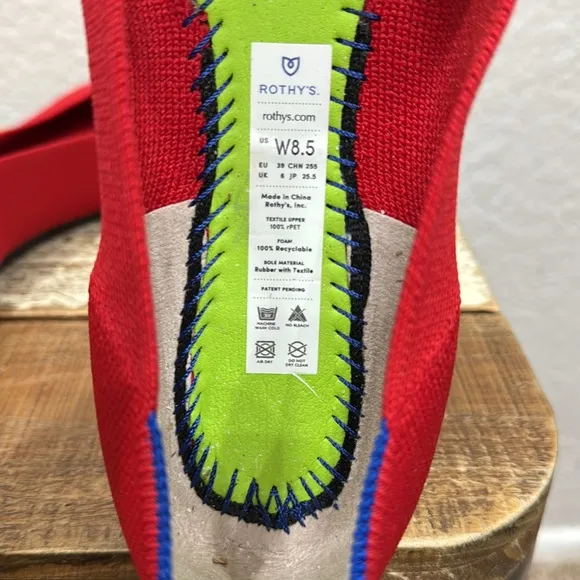 Rothy’s The Square Cardinal Red Flats Size 8.5