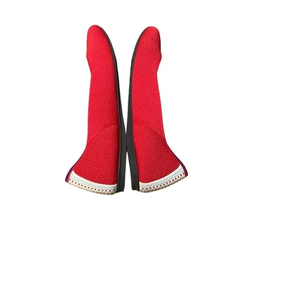 Rothy's The Square Cardinal Red Knit Fabric Ballet Flats Retired Pattern, Sz 8W