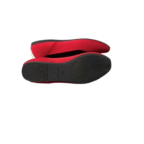 Rothy's The Square Cardinal Red Knit Fabric Ballet Flats Retired Pattern, Sz 8W