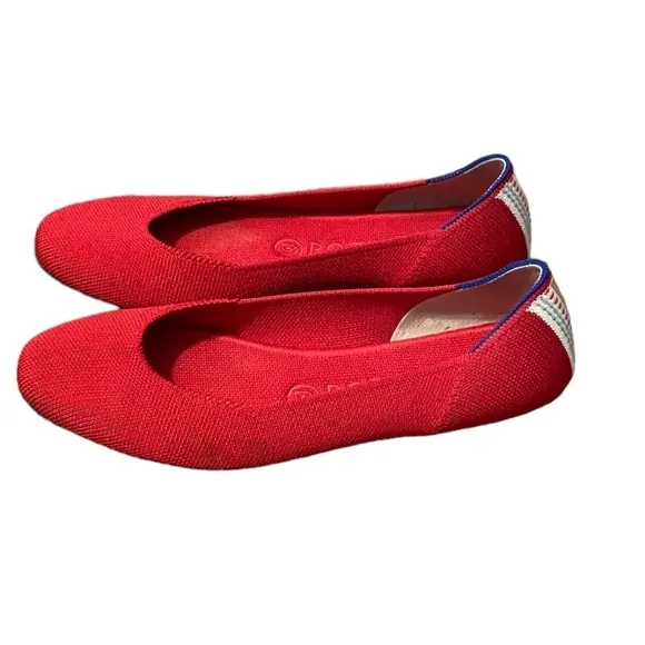 Rothy's The Square Cardinal Red Knit Fabric Ballet Flats Retired Pattern, Sz 8W