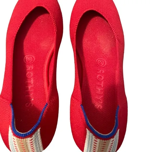 Rothy's The Square Cardinal Red Knit Fabric Ballet Flats Retired Pattern, Sz 8W