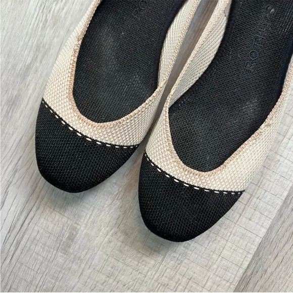 ROTHY'S The Square Tor Flats in Tuxedo Tan White Black Size 6