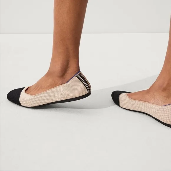 ROTHY'S The Square Tor Flats in Tuxedo Tan White Black Size 6