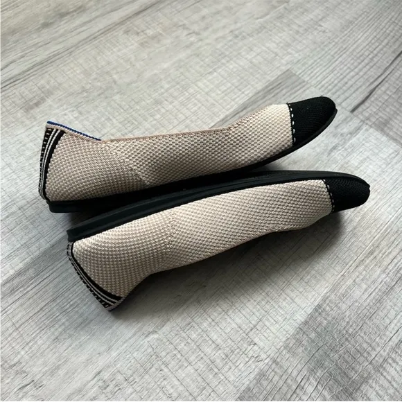 ROTHY'S The Square Tor Flats in Tuxedo Tan White Black Size 6