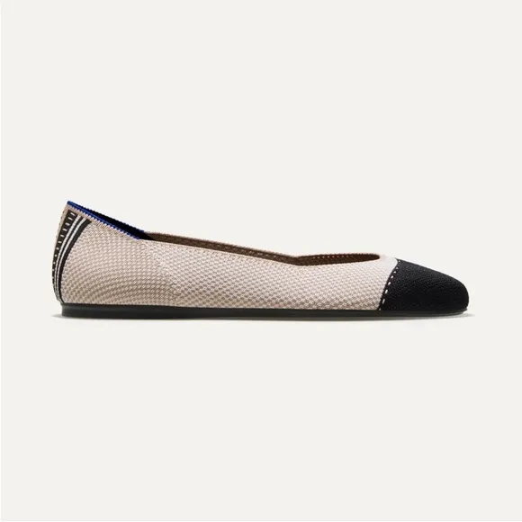 ROTHY'S The Square Tor Flats in Tuxedo Tan White Black Size 6