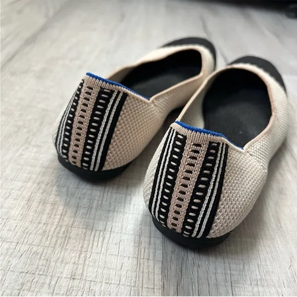 ROTHY'S The Square Tor Flats in Tuxedo Tan White Black Size 6